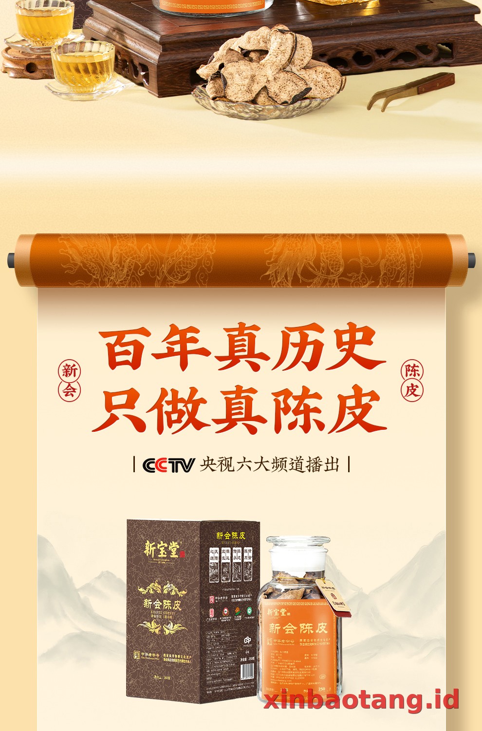 Xinbaotang Chenpi Kering 10 Tahun Botol Kaca 250g