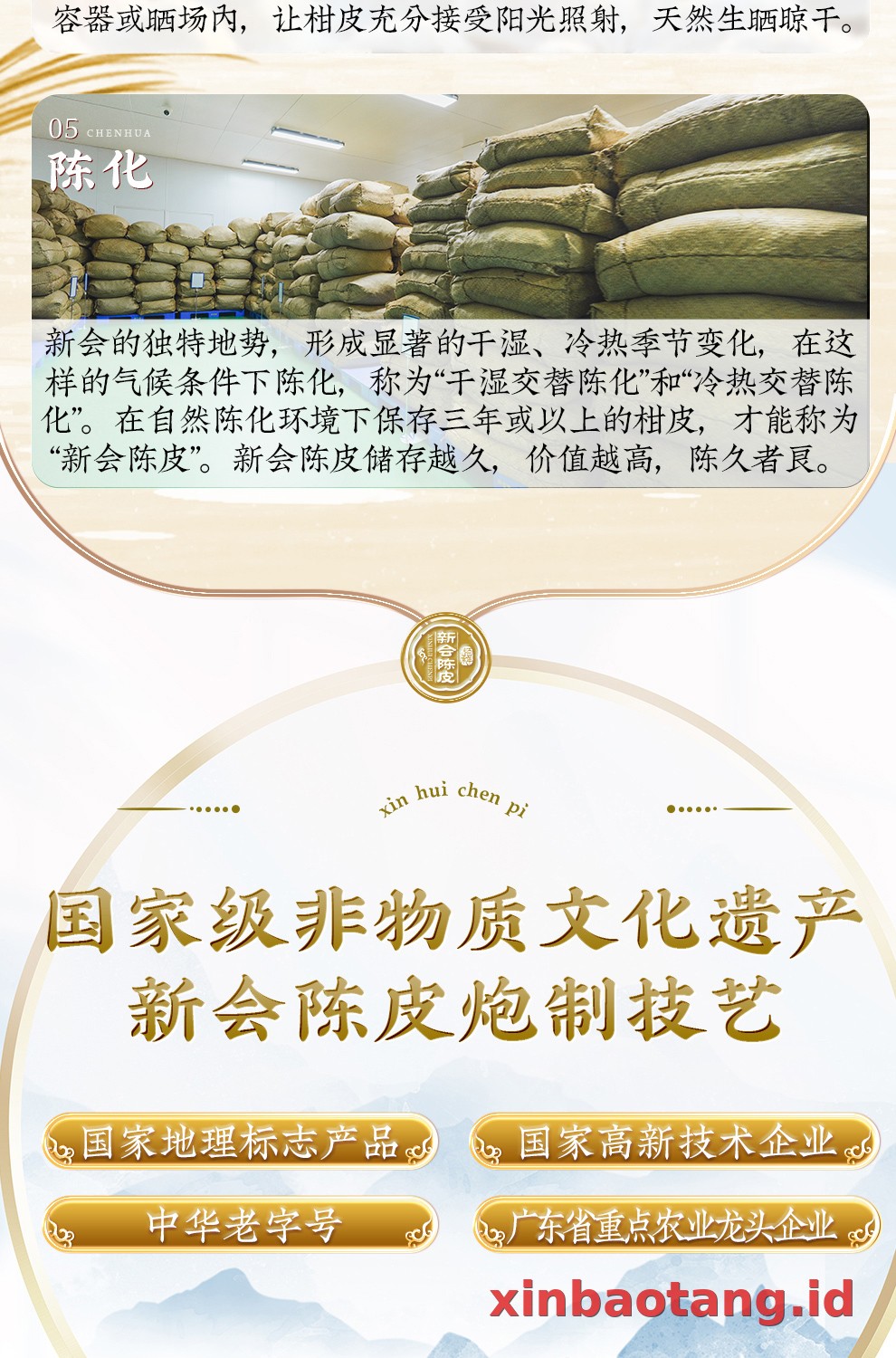 Xinbaotang Chenpi Kering 15 Tahun Porselen Biru-Putih 100g